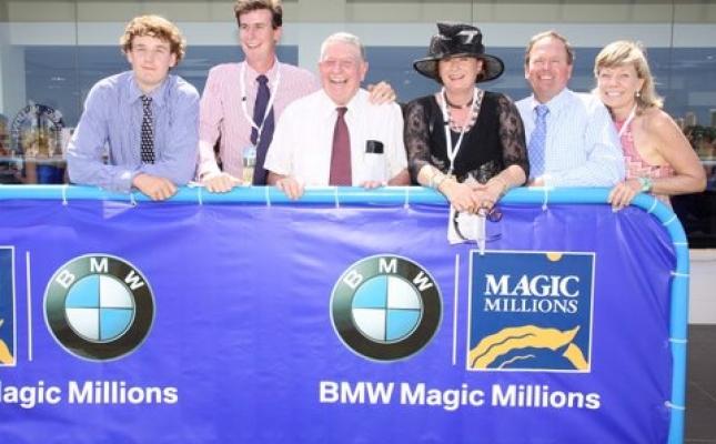 COLIN McALPINELegendary horseman and his family celebrate Spirit Of Boom's win in the 2012 Magic Millions Cup